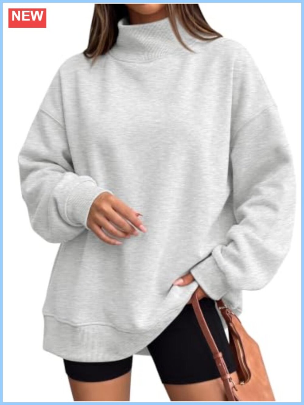 Women's Oversized Mock Neck Sweatshirt Cotton Blend Fall Pullover